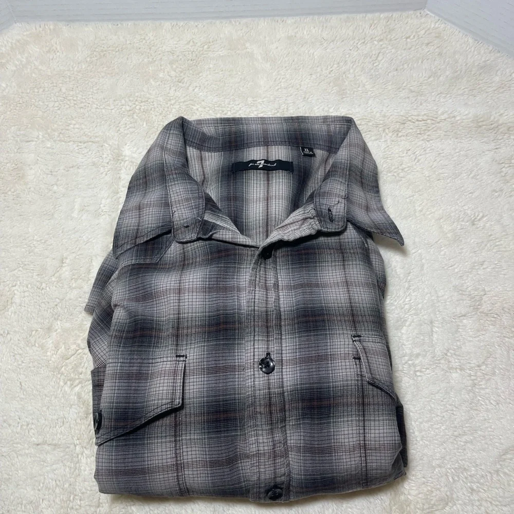 7 For All Mankind Men's Black and White Plaid Shirt